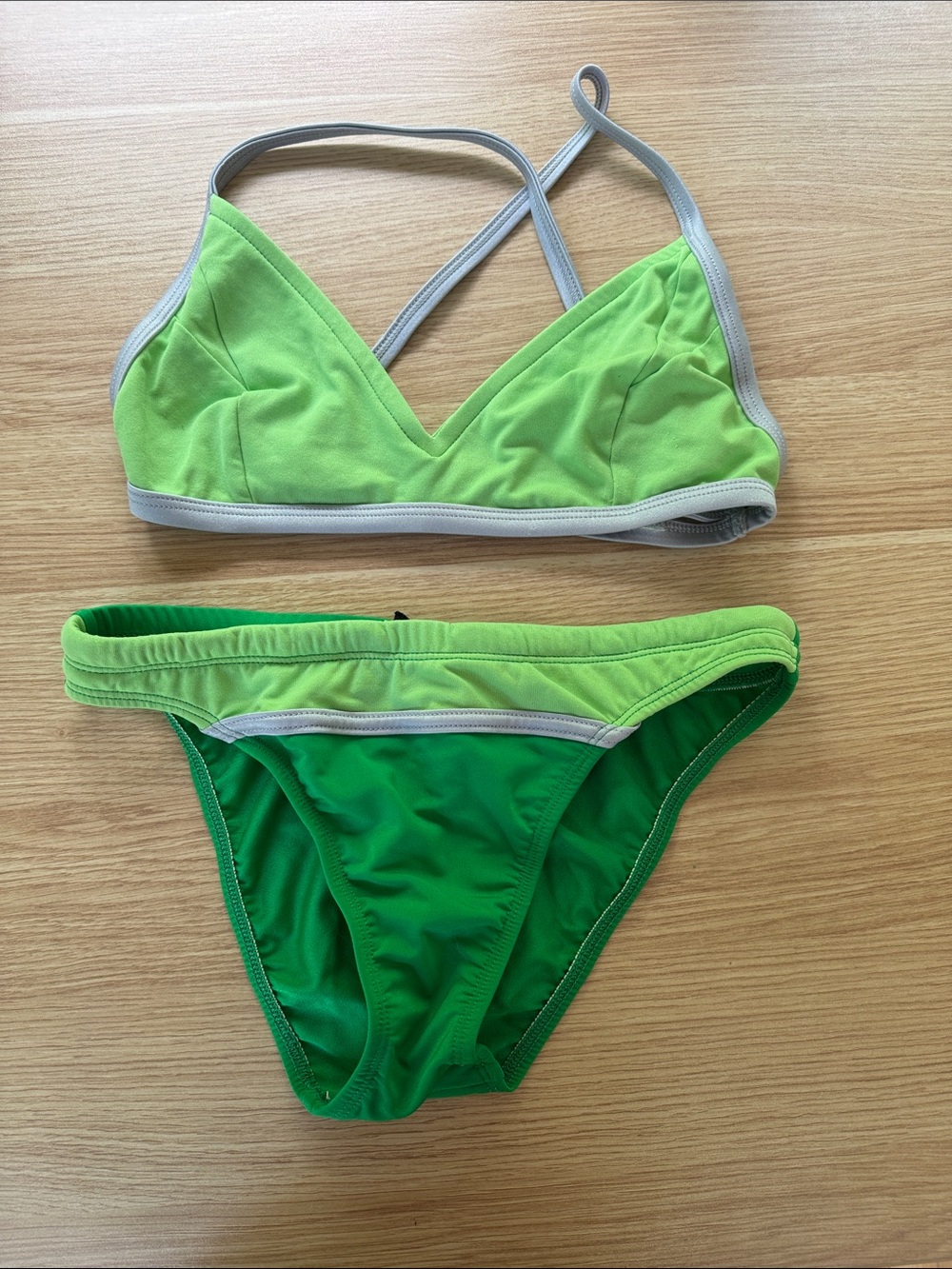 Reebok Green and Light Gray Two-Piece Swim Set